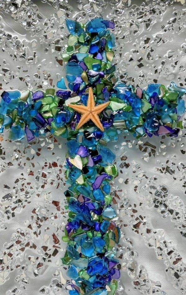 religious cross mosaic glass art wall art