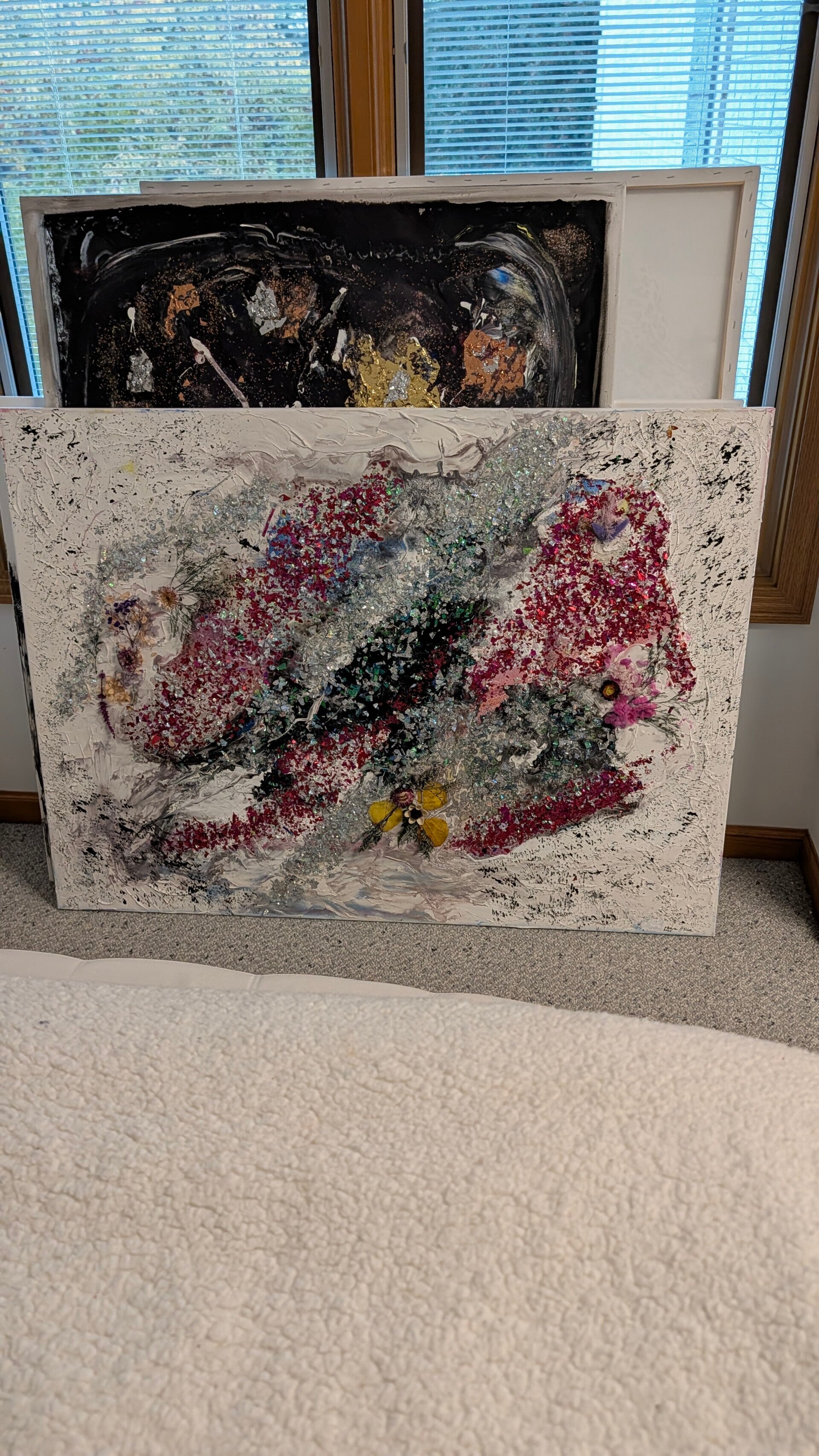 hand-painted with is acrylic artwork on canvas hand-painted with foil and wild flowerscoastal resin artwork Beach wall art Ocean inspired wall art Acrylic Ink Resin Art, Mixed Colors Wall Decor coastal Beach resort homemade