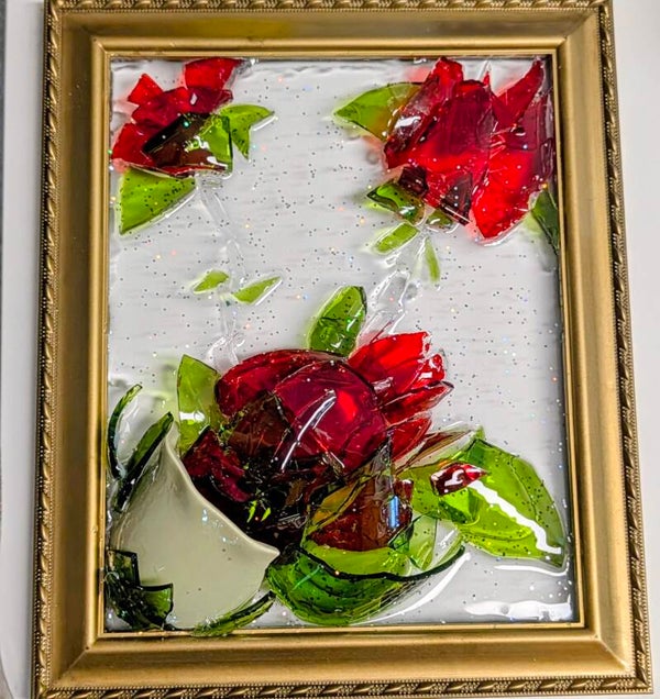 rose glass artglass art red roses on wood frame with glass art red roses on wood frame with glas background