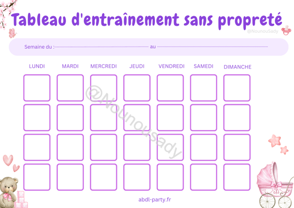 Tableaux d'entrainement sans propreté abdl ( rose )