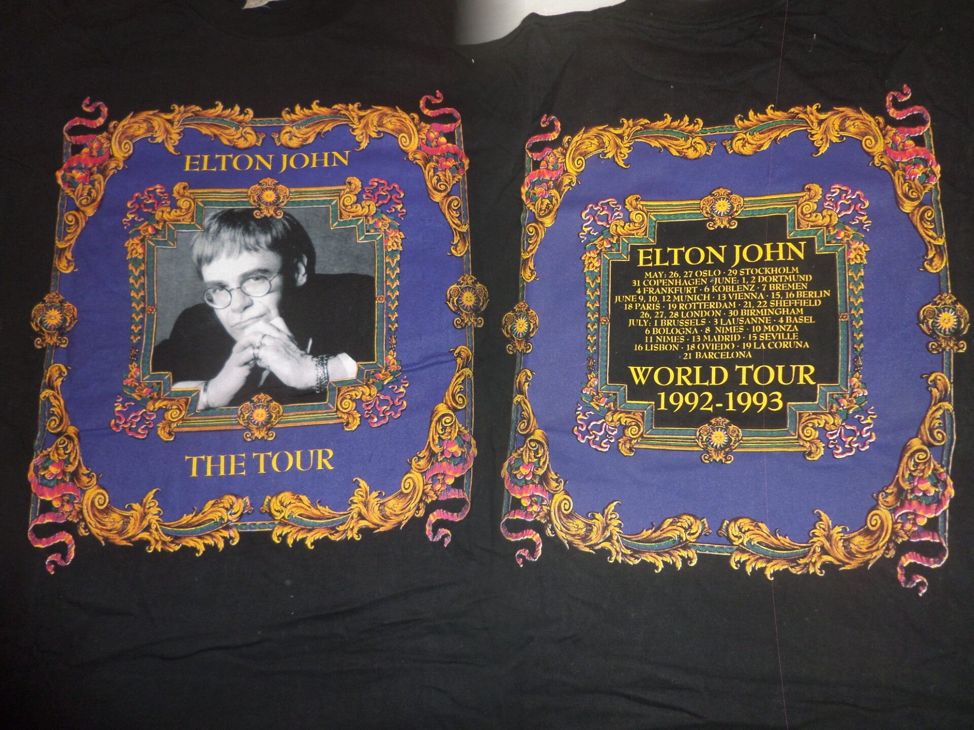 SIR ELTON JOHN collector T Shirt world tour 1992 1993 vintage mais neuf offert par le staff au Negresco a Nice decors de Gianni Versace luxe