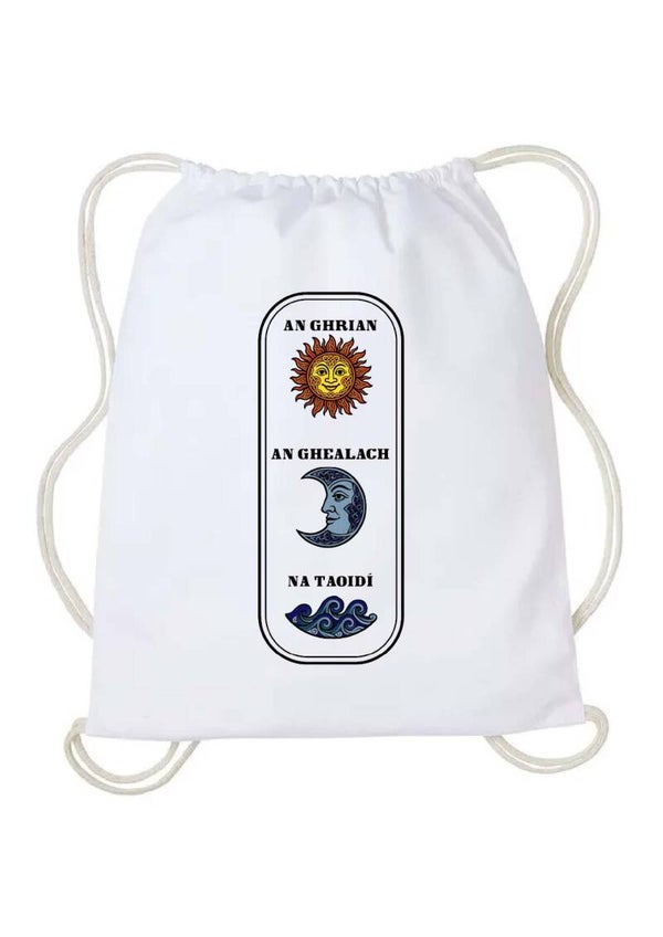An Ghrian an Ghealach Na Taoidí Drawstring Bag