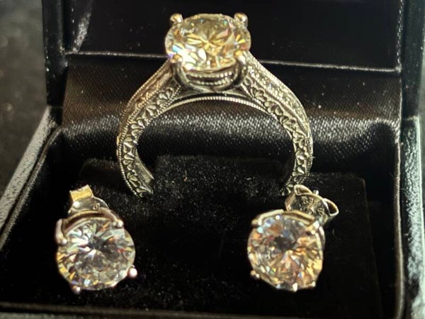 Moissanite Diamond Ring and Earring Set