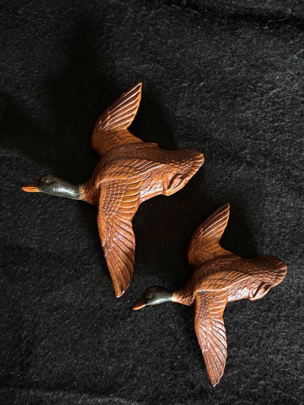2 Carved Wooden Birds