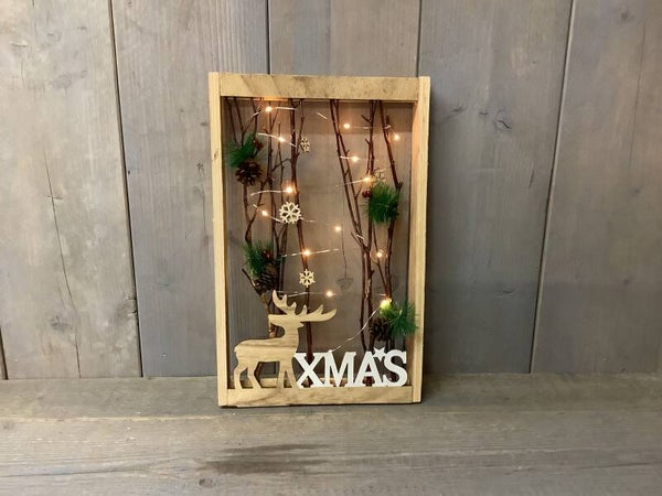 Houten schilderij met lampjes