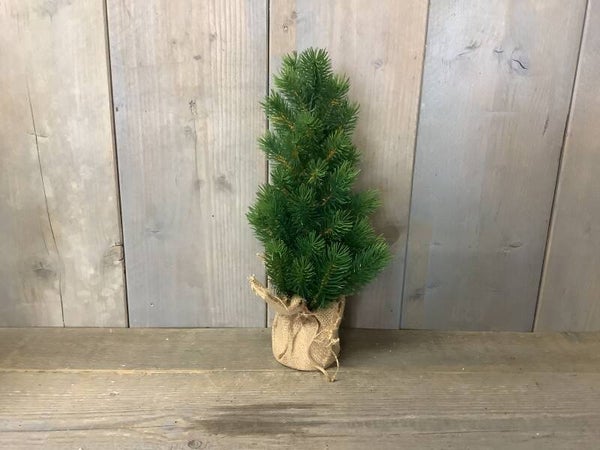 Kerstboompje in juten voet