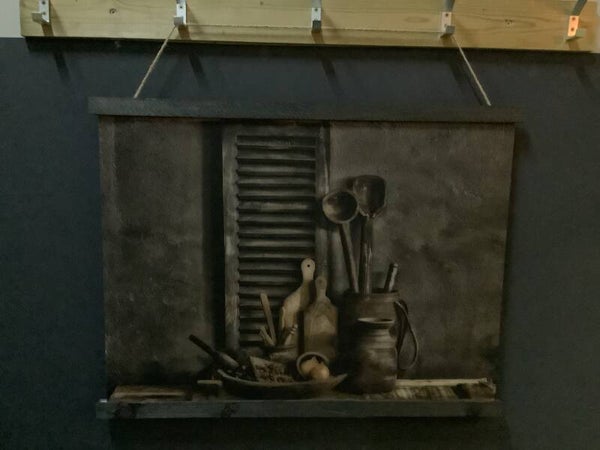 Wanddoek pot met lepels horizontaal