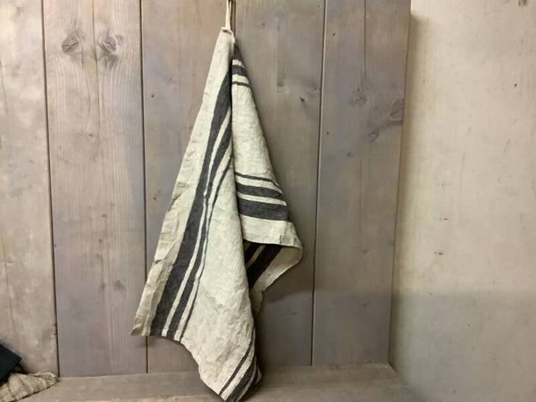 Linnen theedoek met zwarte streep