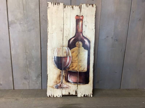 Houten decobord fles en glas