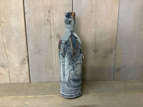 Decoratie fles spijkerstof