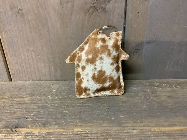 Sleutelhanger huis koe bruin