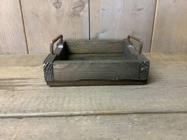 Dienblad zwart met ijzeren handvaten middel