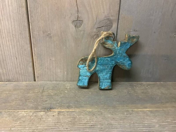 Houten rendier met touw blauw