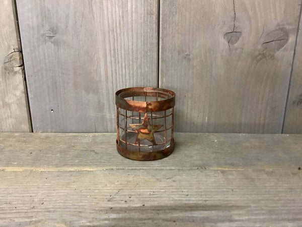 Theelicht houder ijzer met glas