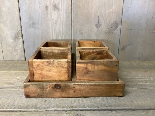 Houten bak met 4 losse bakjes