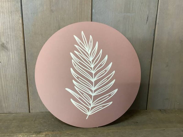 Muurcirkel roze met blad