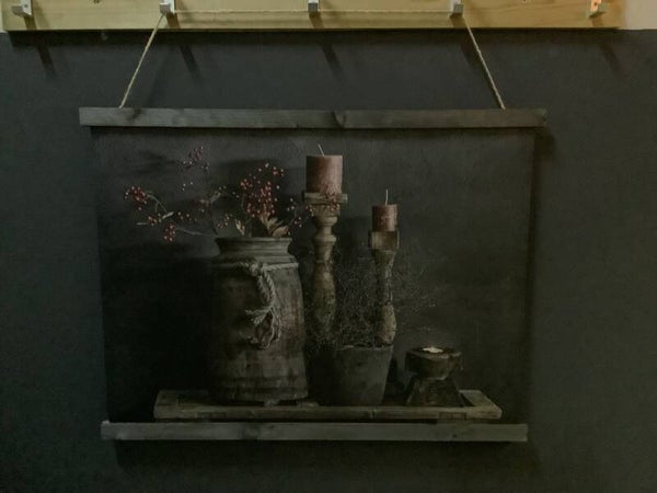 Wanddoek pot met kandelaars horizontaal