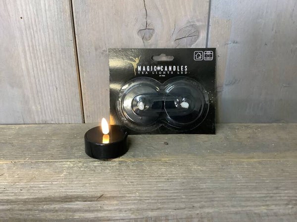 Theelicht op batterij zwart 2 stuks groot