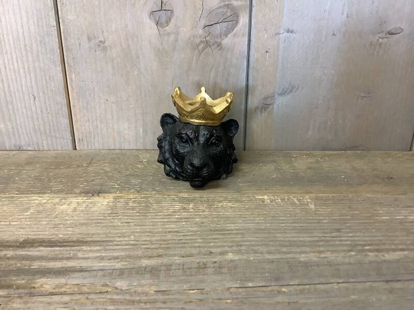 Kandelaar leeuw zwart met gouden kroon