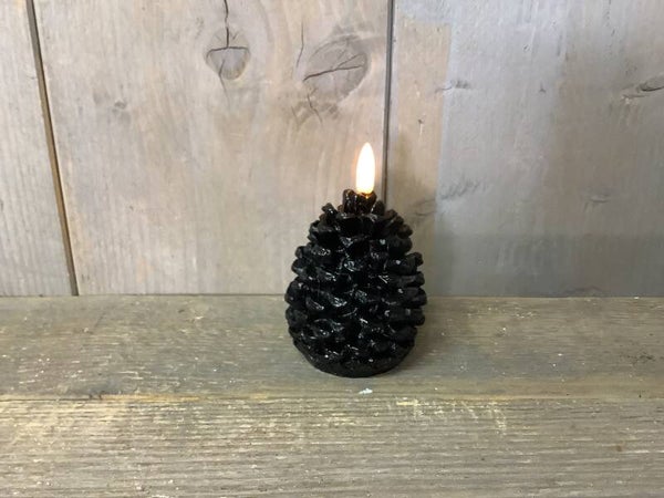 Dennenappel kaars led zwart S
