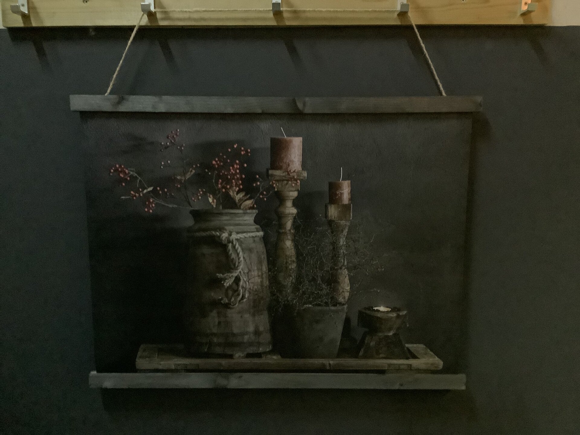 Wanddoek pot met kandelaars horizontaal