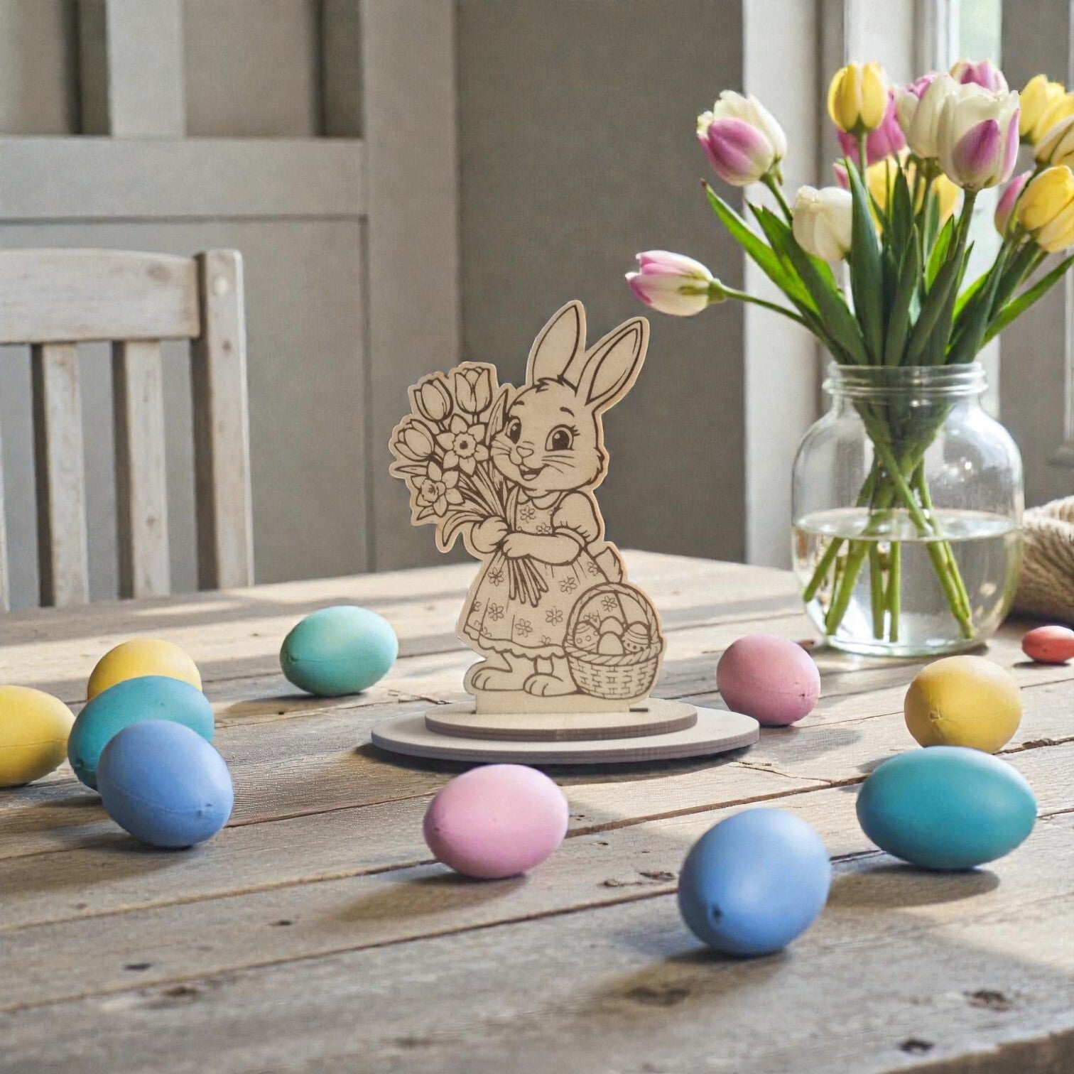 Lapine avec bouquet de fleurs