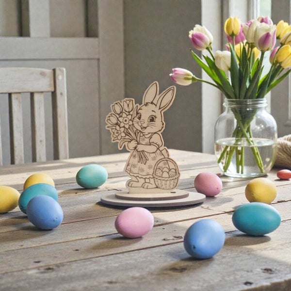 Lapine avec bouquet de fleurs