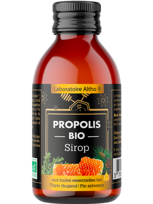 Sirop propolis bio aux huiles essentielles bio de Thym thujanol et Pin sylvestre