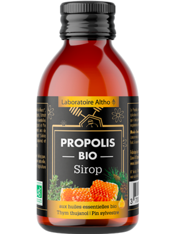 Sirop propolis bio aux huiles essentielles bio de Thym thujanol et Pin sylvestre