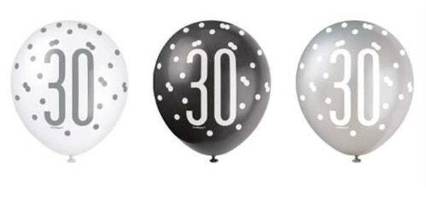 Ballonnen glitz black&silver ’30’
