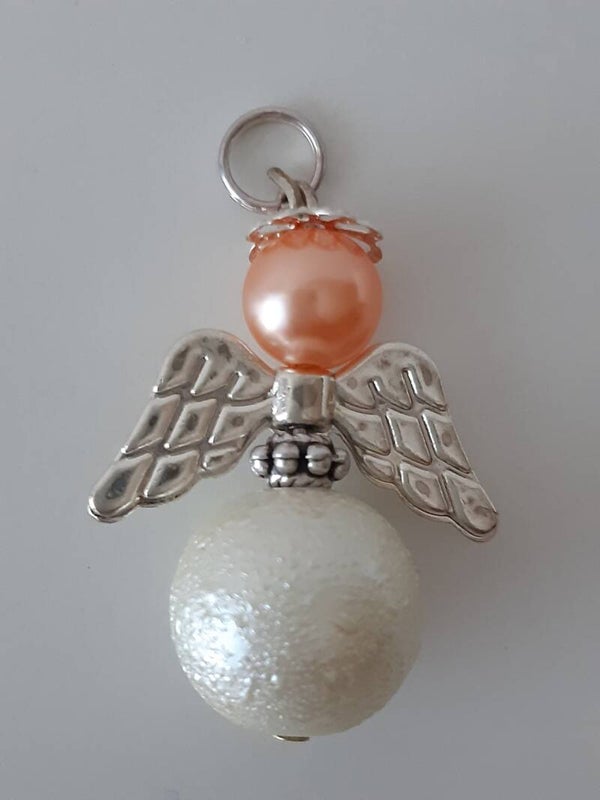 Perlenengel "weiß / lachs"   PE084