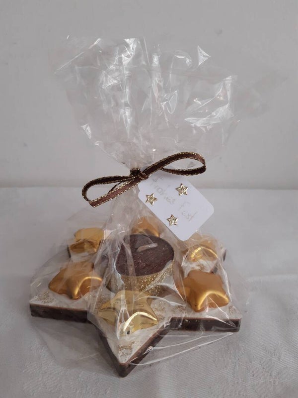 Holzsternteelichthalter "braun / gold"   cs2203