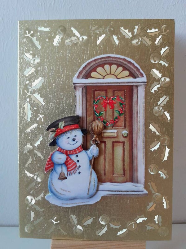 Weihnachtskarte "Schneemann vor Wintertür"   cs242