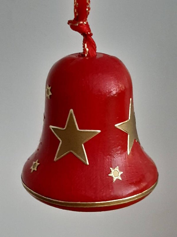 Holzglocke mini - rot Sterne groß gold   cs2724