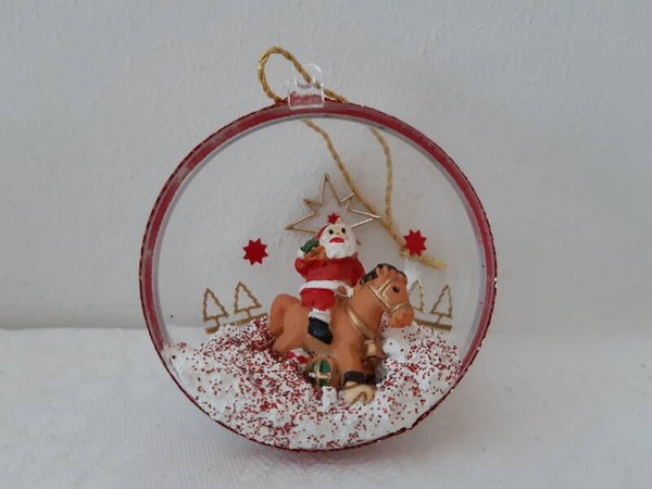 Dekohalbkugel 6 cm "Weihnachtsmann auf Pferd"   cs2848