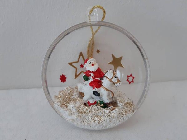 Dekohalbkugel 6 cm "Weihnachtsmann auf Pferd"   cs2861