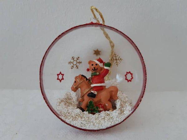 Dekohalbkugel 6 cm "Weihnachtsbär auf Pferd"   cs2865