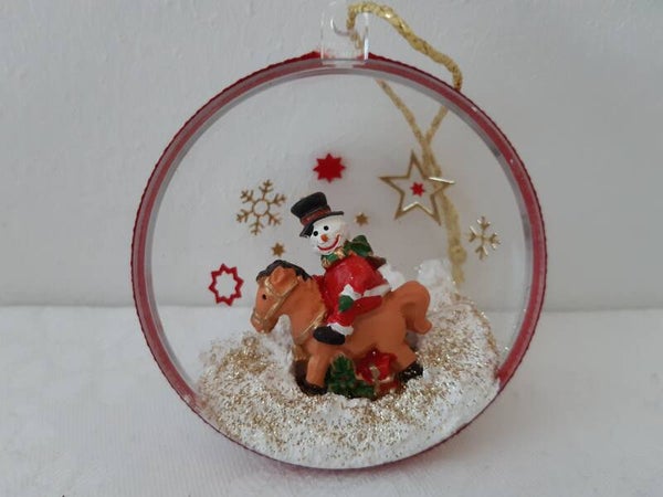 Dekohalbkugel 6 cm "Weihnachtsmann auf Pferd"   cs2867