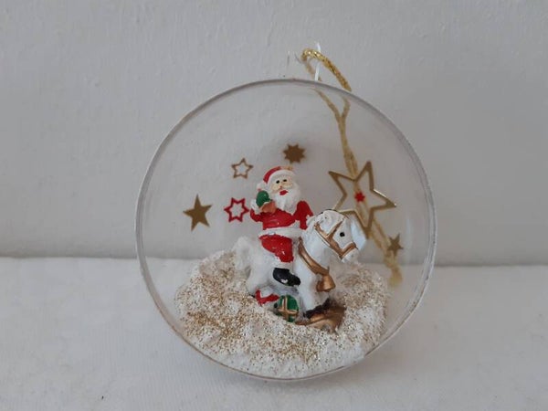 Dekohalbkugel 6 cm "Weihnachtsmann auf Pferd"   cs2874