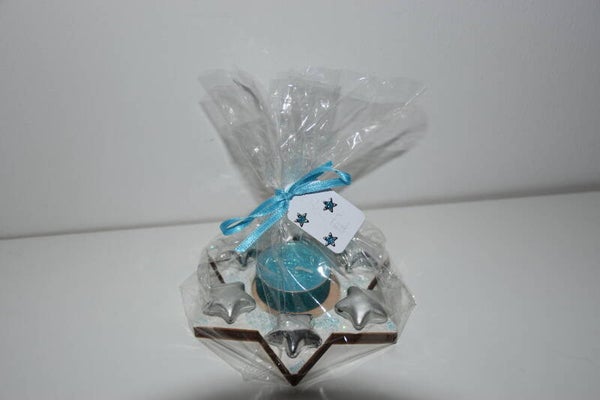 Holzsternteelichthalter "türkis / silber"   cs2968