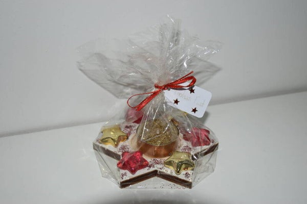 Holzsternteelichthalter "gold / rot"   cs2969