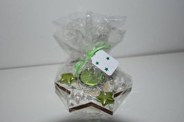 Holzsternteelichthalter "grün / transparent"   cs2972