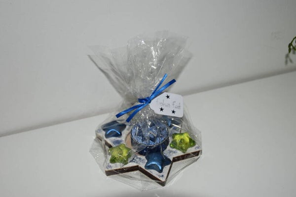 Holzsternteelichthalter "blau / grün"   cs2974