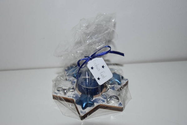 Holzsternteelichthalter "blau / silber"   cs2975