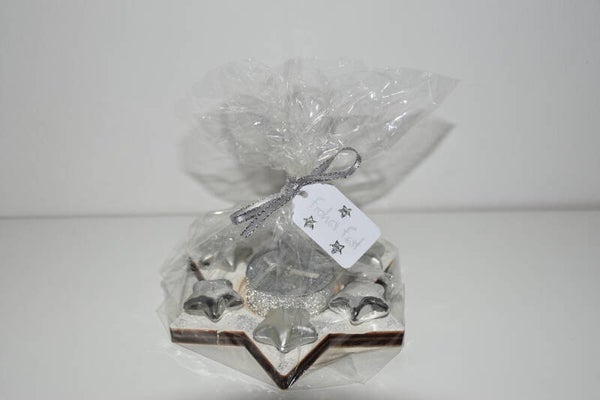 Holzsternteelichthalter "silber"   cs2976