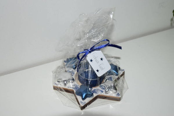 Holzsternteelichthalter "blau / silber"   cs2977