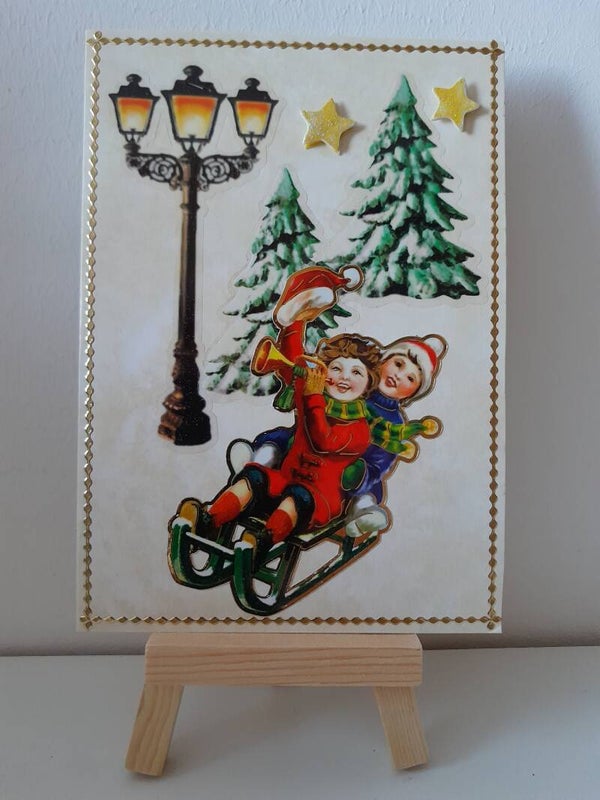 Weihnachtskarte "Kinder auf Schlitten"   cs363