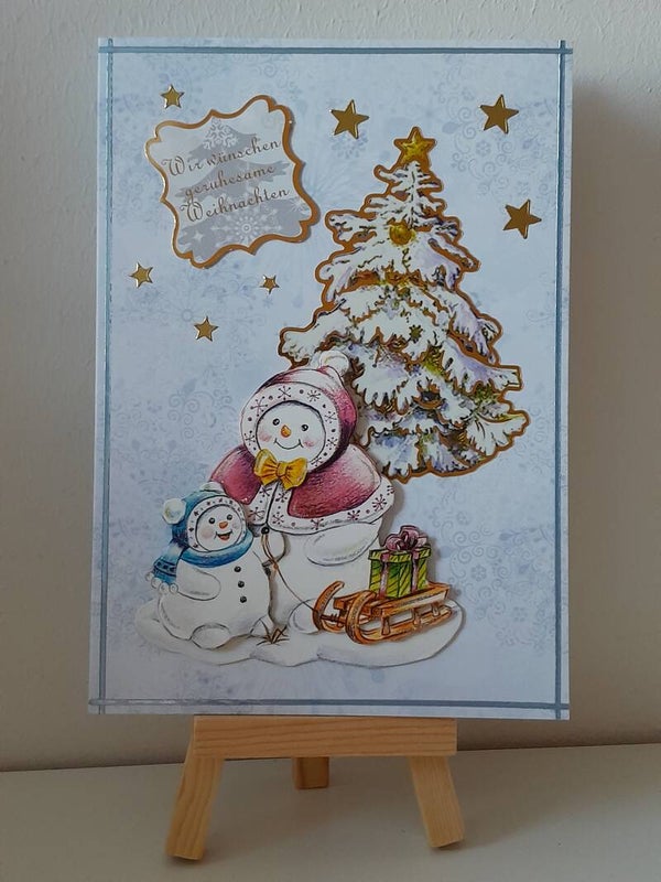 Weihnachtskarte "Schneemänner mit Rodel"   cs431