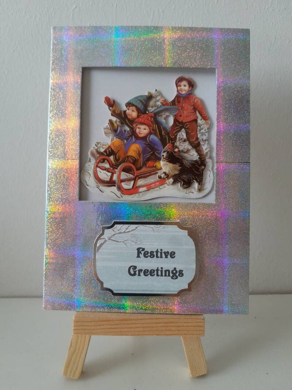 Weihnachtskarte "Kinder beim Schlittenfahren"   cs498