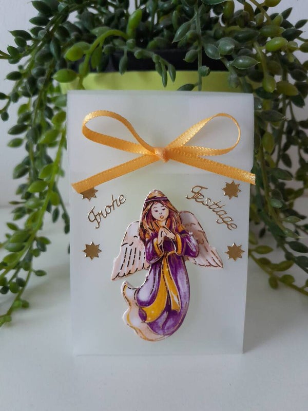 Geschenktascherl mini "Engerl lila musizierend"   cs537